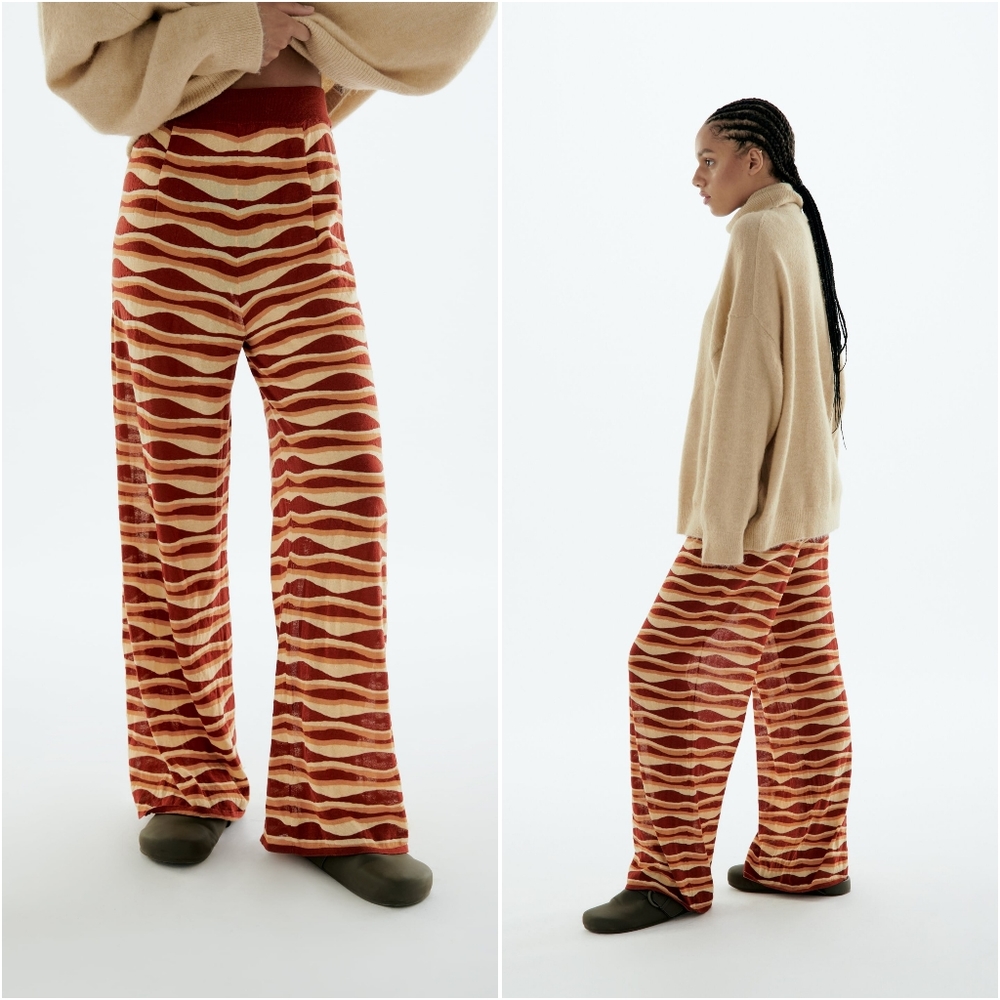 Zara Red and Cream Patterned Flare Pants